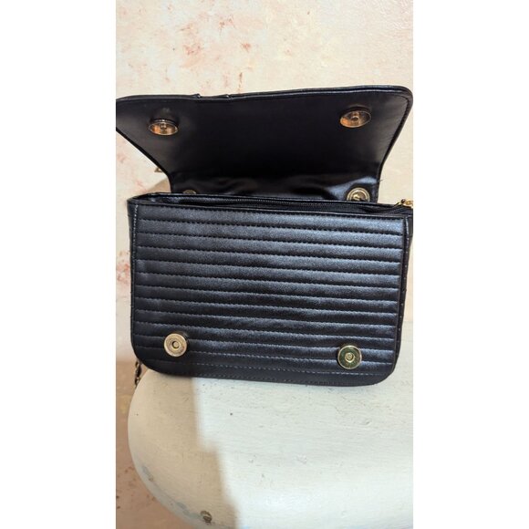 JingPin NvBao Black Faux Leather Biker Jacket Style shoulder Bag Chain Strap - Picture 6 of 11